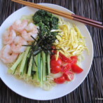 Hiyashi Chyuka (Cold Ramen Noodle Salad) with Black Sesame Vinaigrette